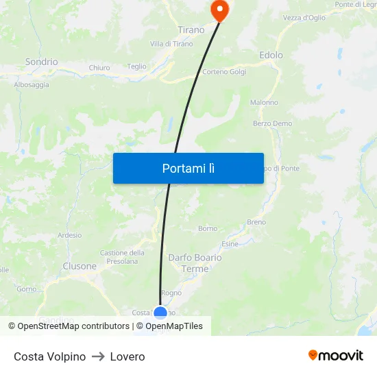 Costa Volpino to Lovero map