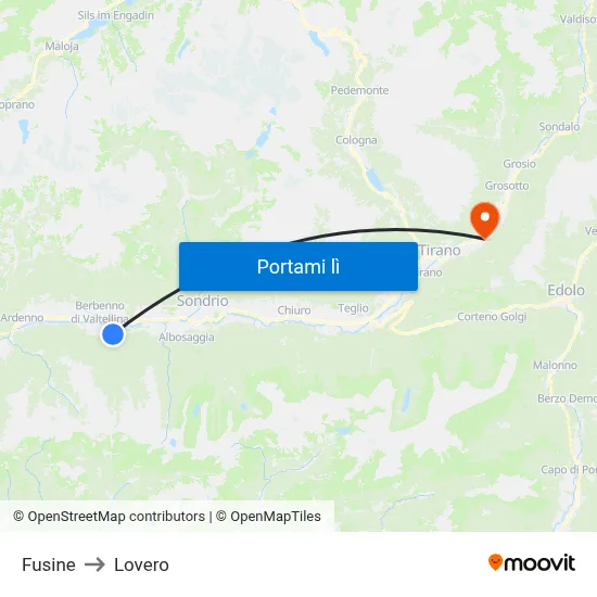 Fusine to Lovero map