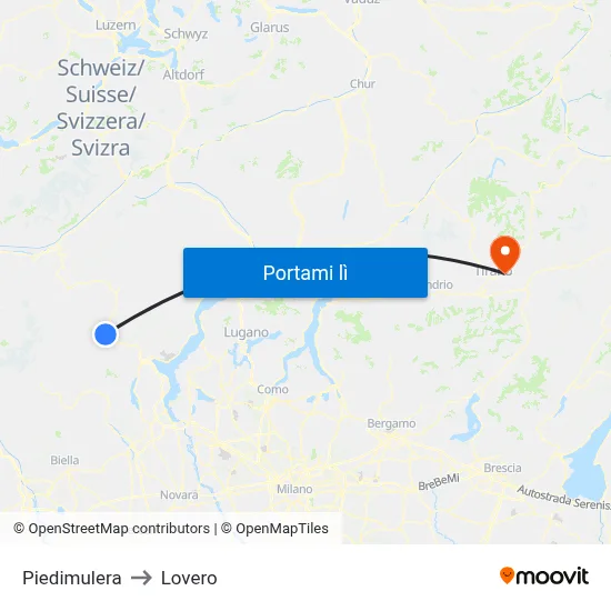 Piedimulera to Lovero map