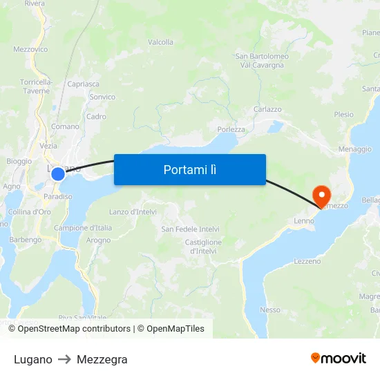 Lugano to Mezzegra map