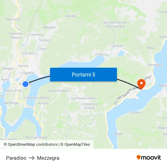 Paradiso to Mezzegra map