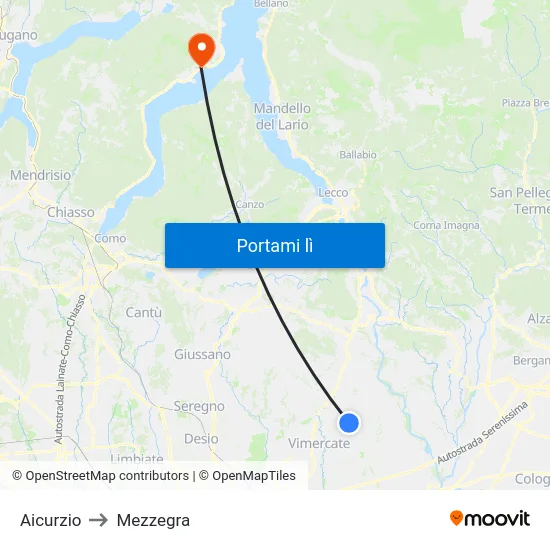Aicurzio to Mezzegra map