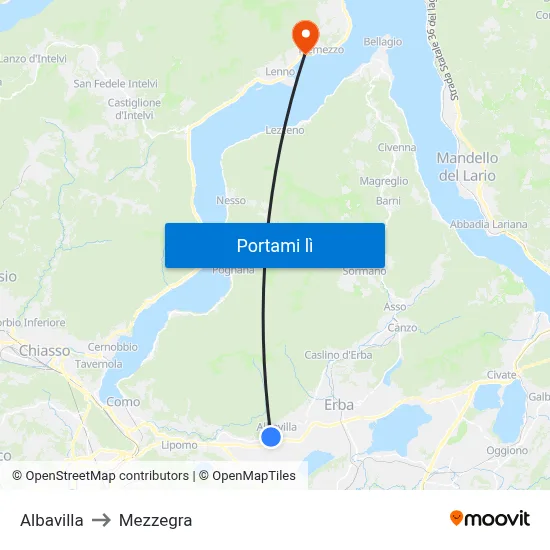Albavilla to Mezzegra map