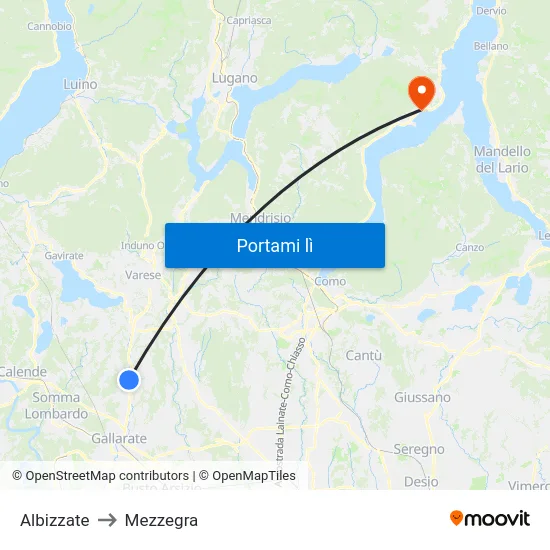Albizzate to Mezzegra map