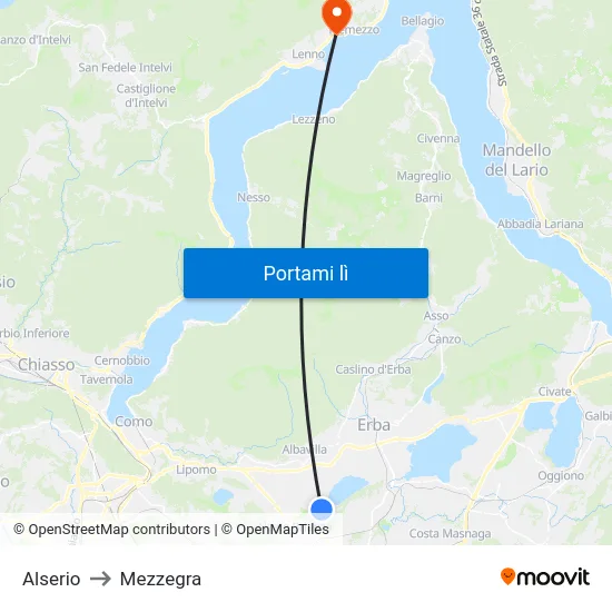 Alserio to Mezzegra map
