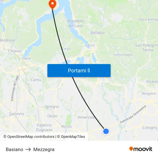 Basiano to Mezzegra map