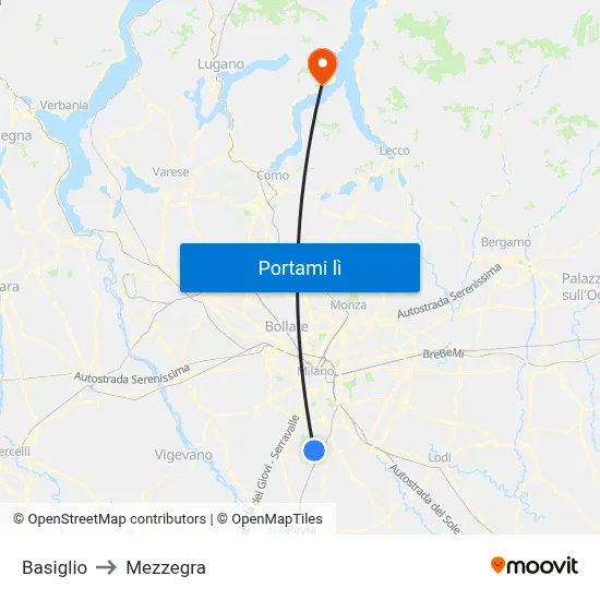 Basiglio to Mezzegra map