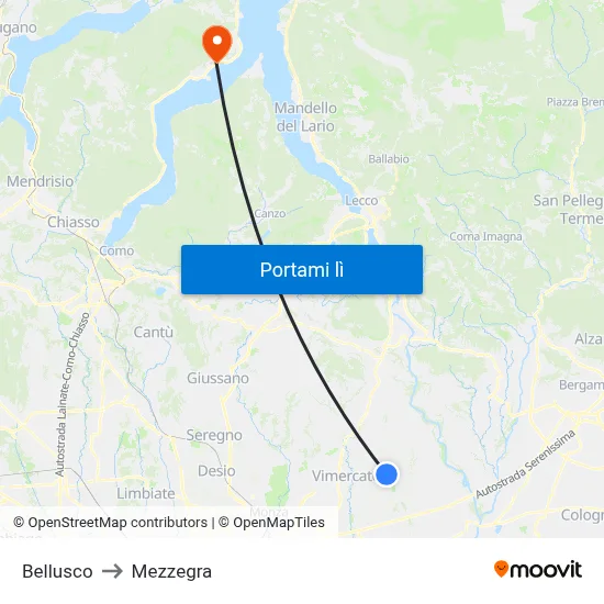 Bellusco to Mezzegra map