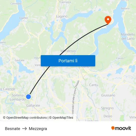 Besnate to Mezzegra map