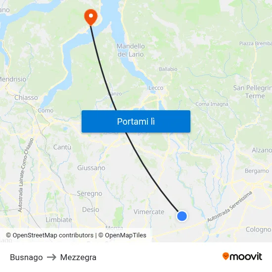 Busnago to Mezzegra map