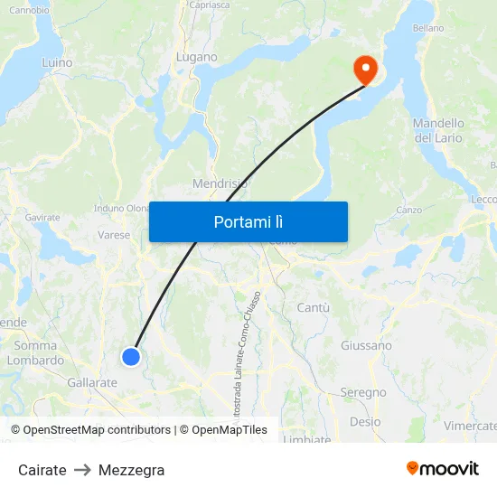 Cairate to Mezzegra map