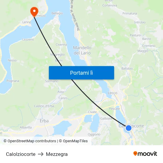 Calolziocorte to Mezzegra map