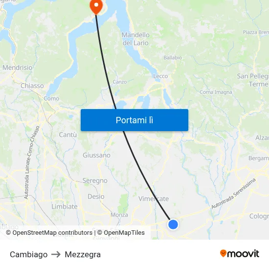 Cambiago to Mezzegra map