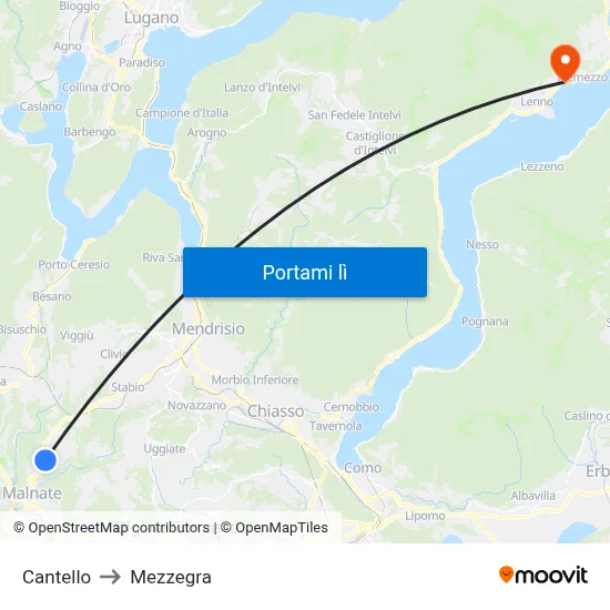Cantello to Mezzegra map