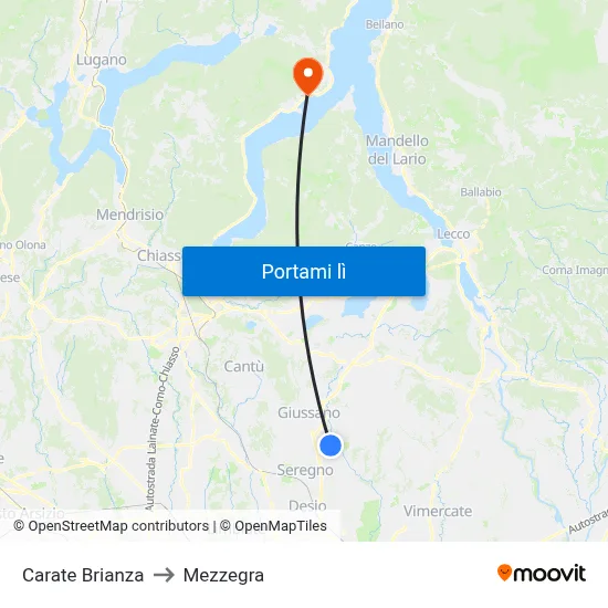 Carate Brianza to Mezzegra map
