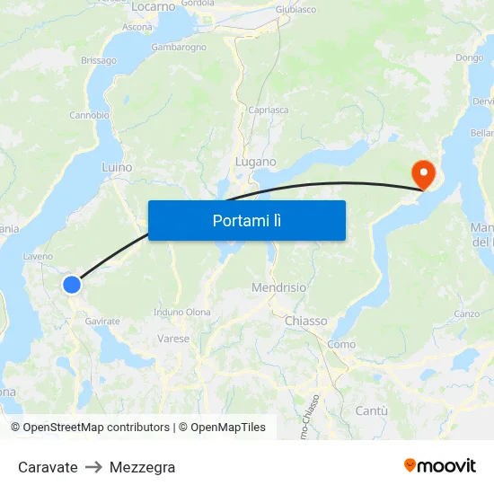 Caravate to Mezzegra map
