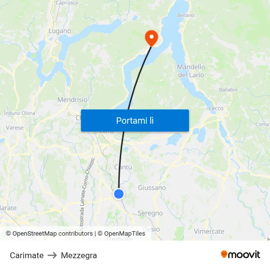 Carimate to Mezzegra map