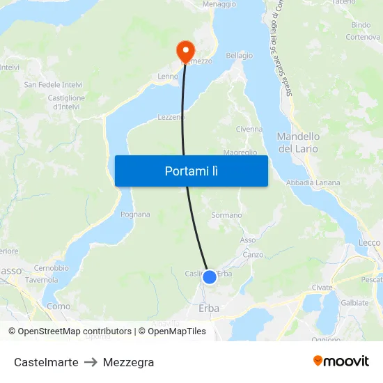 Castelmarte to Mezzegra map