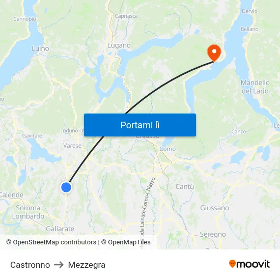 Castronno to Mezzegra map