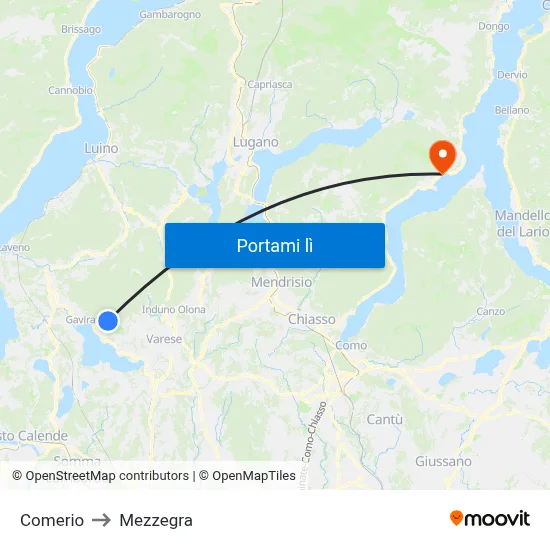 Comerio to Mezzegra map