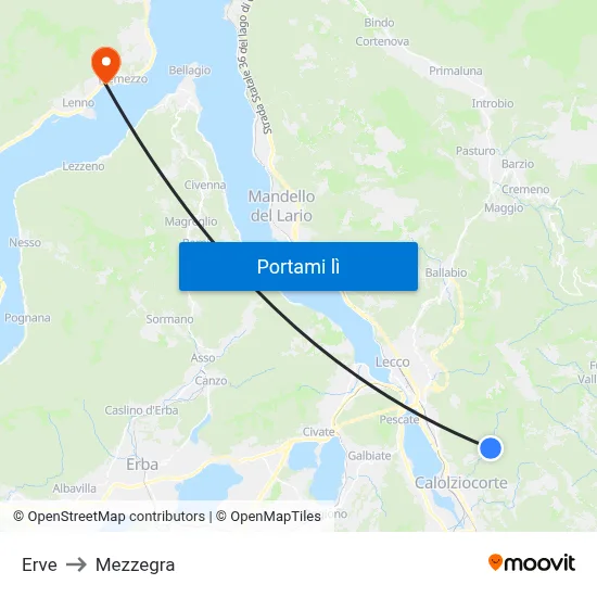 Erve to Mezzegra map