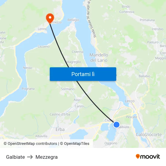 Galbiate to Mezzegra map