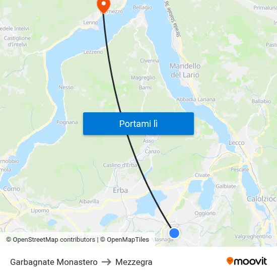 Garbagnate Monastero to Mezzegra map