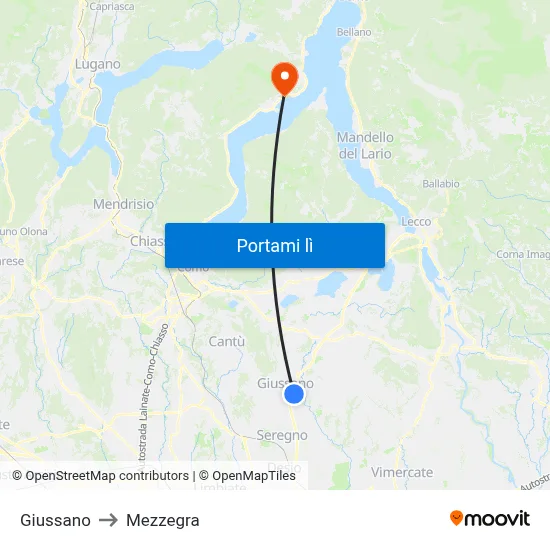 Giussano to Mezzegra map