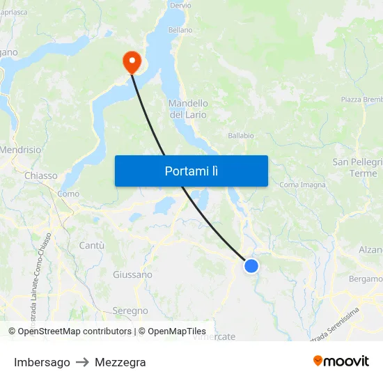 Imbersago to Mezzegra map