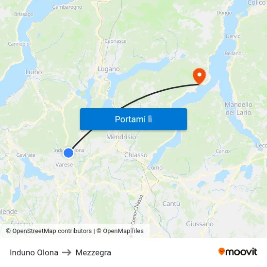Induno Olona to Mezzegra map