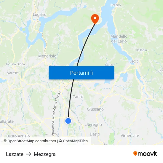 Lazzate to Mezzegra map