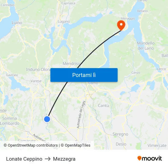 Lonate Ceppino to Mezzegra map
