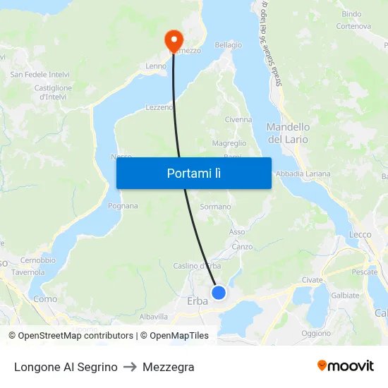 Longone Al Segrino to Mezzegra map