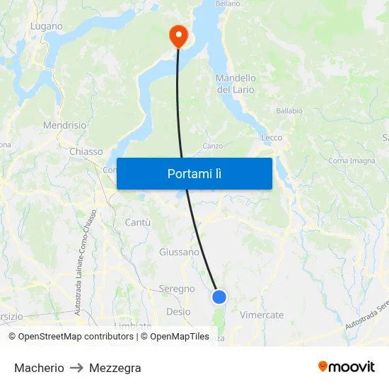 Macherio to Mezzegra map