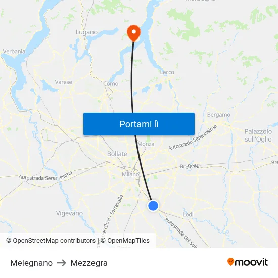 Melegnano to Mezzegra map
