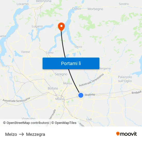 Melzo to Mezzegra map