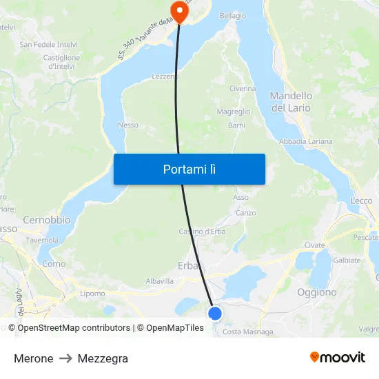 Merone to Mezzegra map