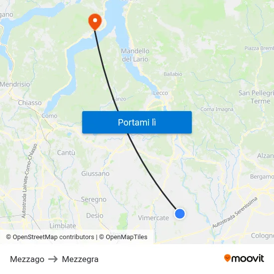Mezzago to Mezzegra map