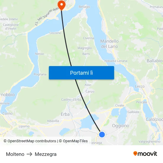 Molteno to Mezzegra map