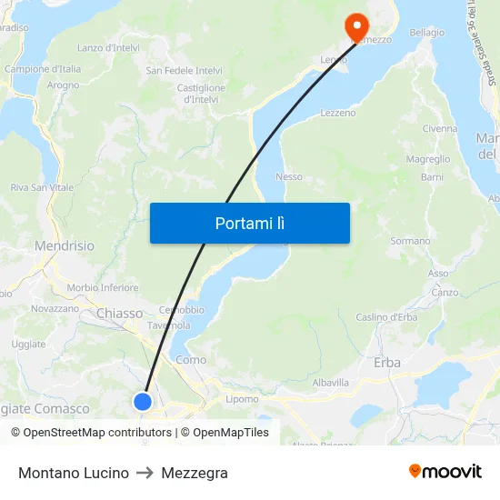 Montano Lucino to Mezzegra map