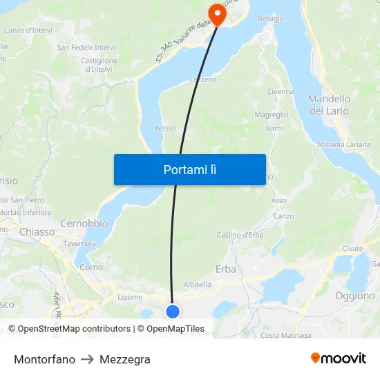 Montorfano to Mezzegra map