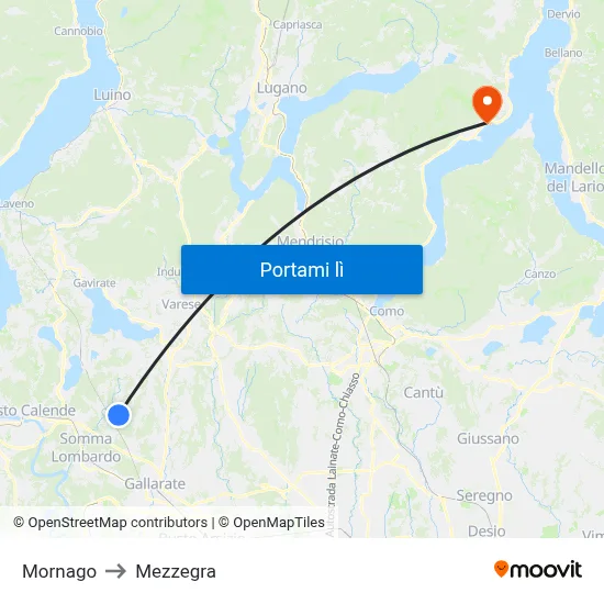 Mornago to Mezzegra map