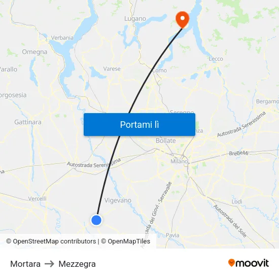 Mortara to Mezzegra map