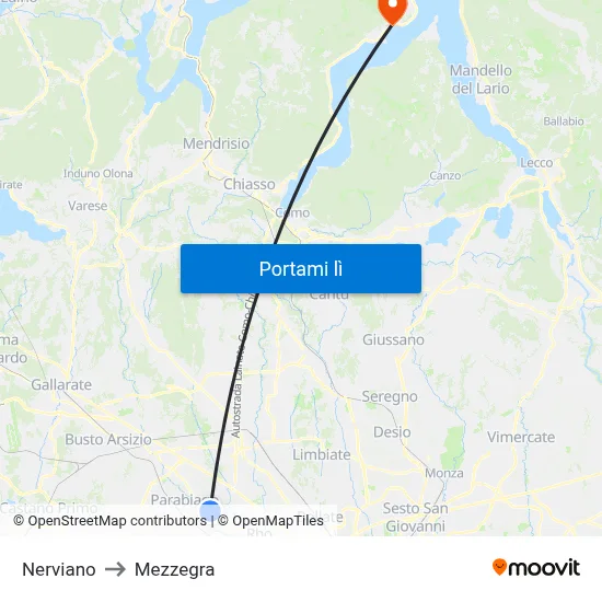 Nerviano to Mezzegra map