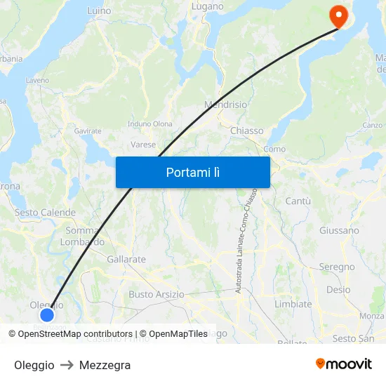 Oleggio to Mezzegra map