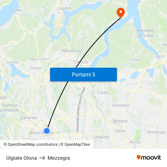 Olgiate Olona to Mezzegra map