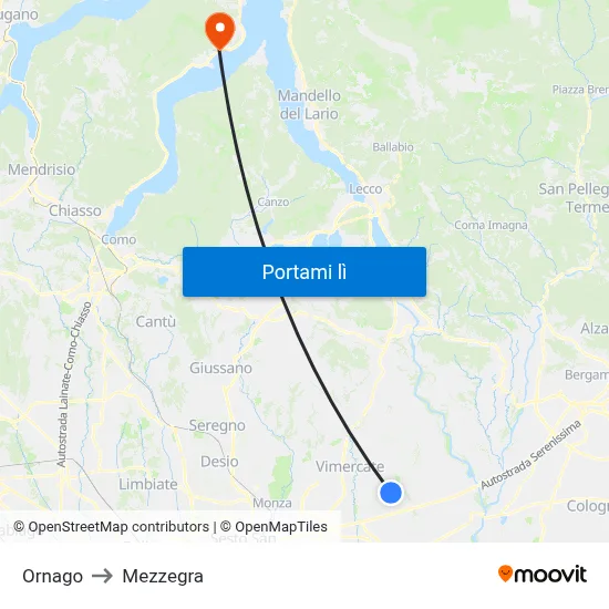 Ornago to Mezzegra map