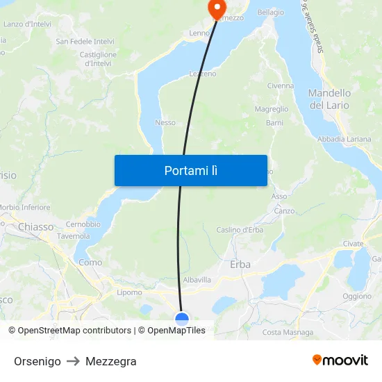 Orsenigo to Mezzegra map