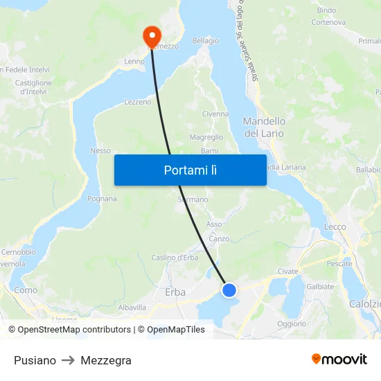 Pusiano to Mezzegra map