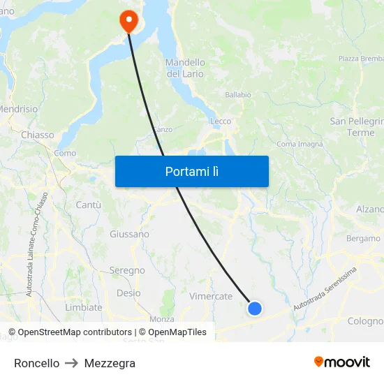 Roncello to Mezzegra map